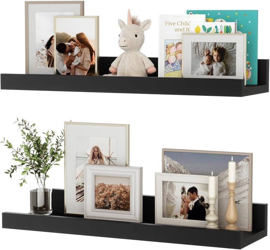 Ibenzoa Stijlvol Zwevend Wandrek voor Fotolijsten en Decoraties Set van 2 Industrieel Design Zwart 40 cm