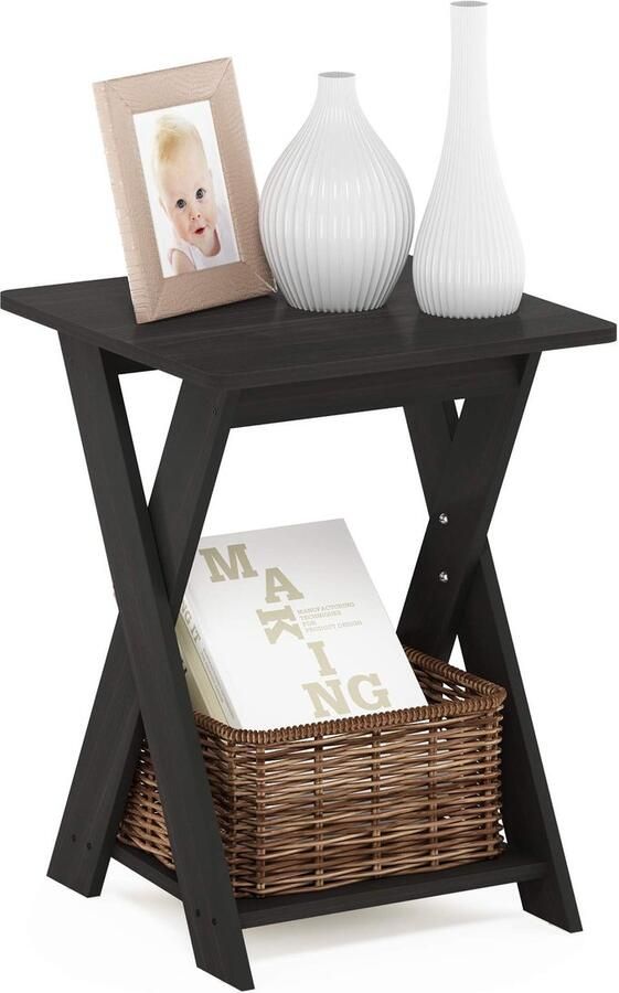 Ibenzoa Stijlvolle bijzettafel met kruisende poten en twee niveaus in espresso