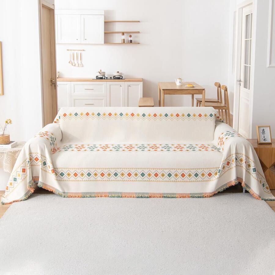 Ibenzoa Stijlvolle Bohemian Chenille Bankovertrek voor Banken en Bedden Dubbelzijdige Multifunctionele Hoes 180 x 180 cm