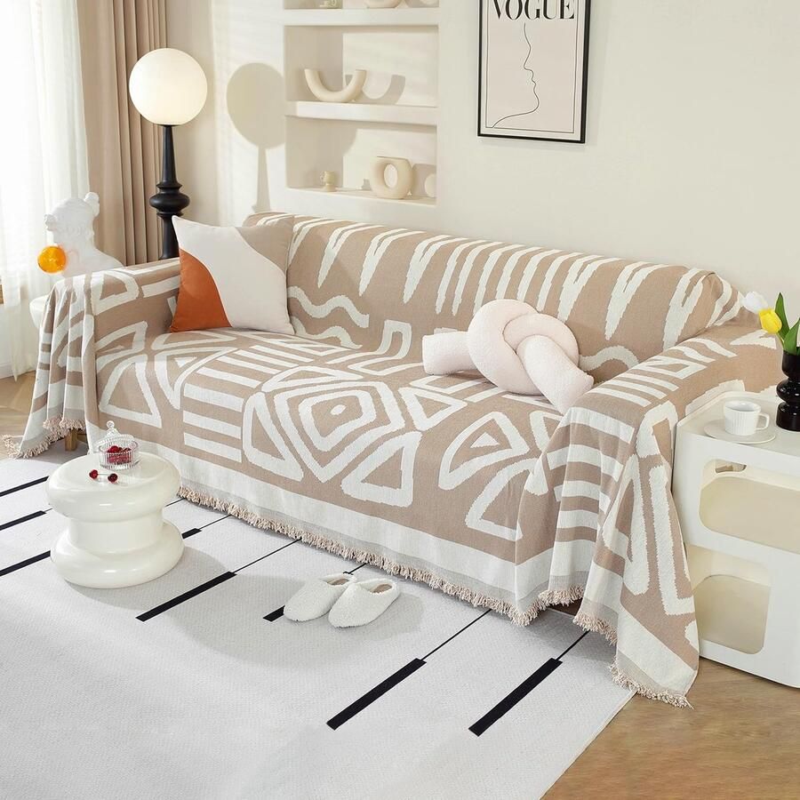 Ibenzoa Stijlvolle Boho Chenille Bankhoes met Decoratieve Kwastjes voor Bankmaten in Kaki