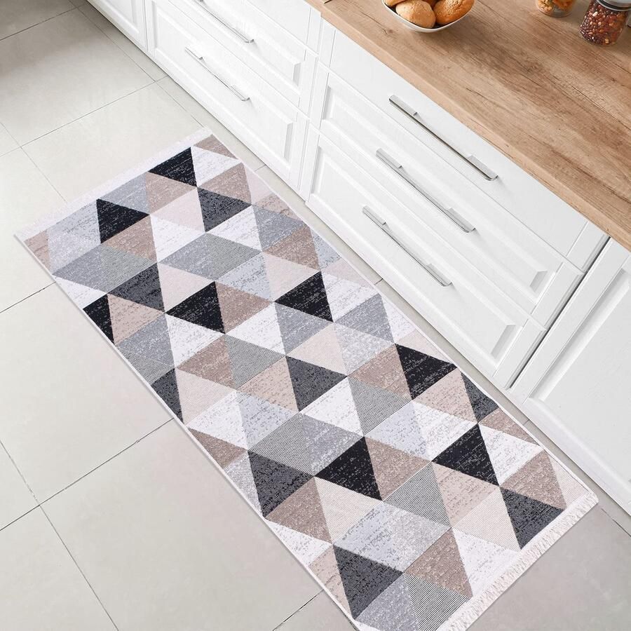 Ibenzoa Stijlvolle Boho Kelim Tapijtloper voor Ruimtes in Geruit Grijs