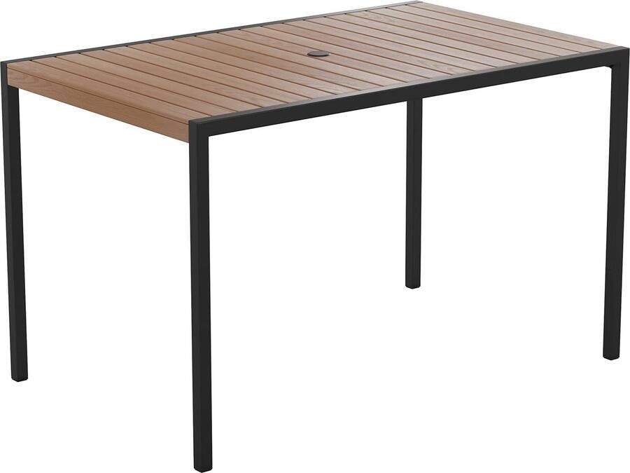 Ibenzoa Stijlvolle buitentafel van staal met teak houten latten en parasolhouder