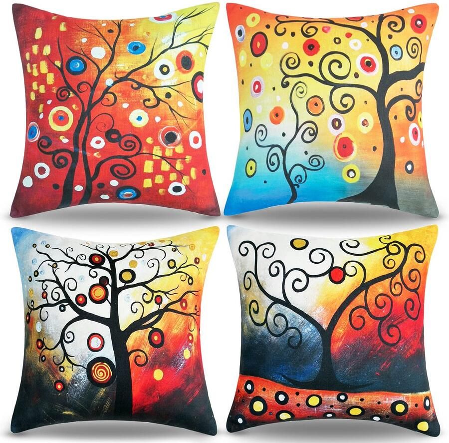 Ibenzoa Stijlvolle Decoratieve Kussenslopen Set van 4 40x40 cm Rood Levensboom Ontwerp voor Bank of Bed