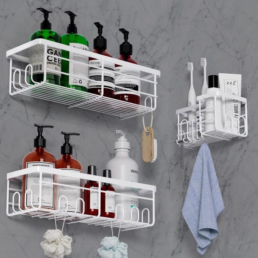 Ibenzoa Stijlvolle Doucheplankenset zonder Boren voor Efficiënte Badkameropslag 3-Delige Set in Elegant Zwart