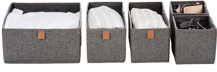 Ibenzoa Stijlvolle en Functionele 5-delige Opbergset met Linnen Stof voor Kastorganisatie