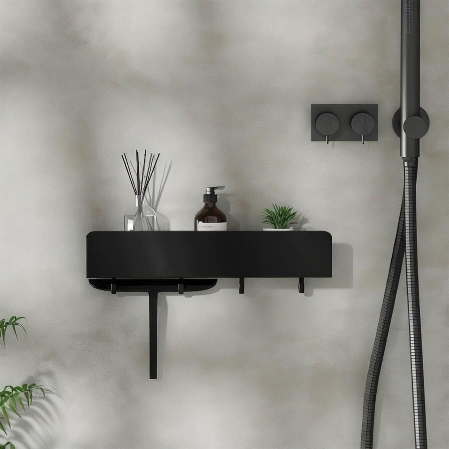 Ibenzoa Stijlvolle en Functionele Doucheplank van Roestvrij Staal zonder Boren met Haken en Opbergruimte