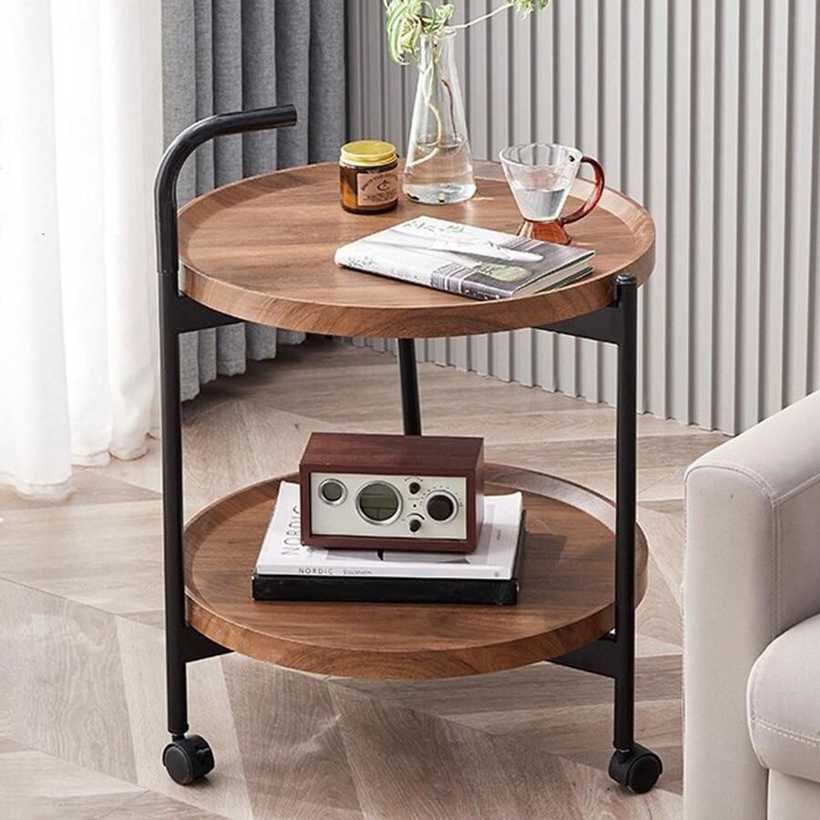 Ibenzoa Stijlvolle en Functionele Ronde Bijzettafel met Opslag en Wielen voor Ruimtes