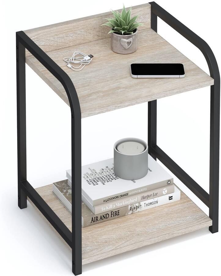 Ibenzoa Stijlvolle en Ruimtebesparende Bijzettafel met Metalen Onderstel en Extra Opbergruimte