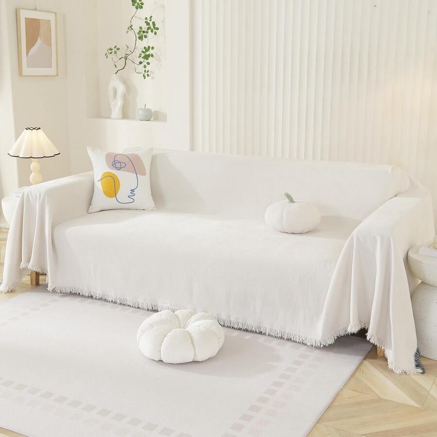 Ibenzoa Stijlvolle en Veelzijdige Bankhoes met Chenille Stof en Decoratieve Kwastjes voor Hoekbanken