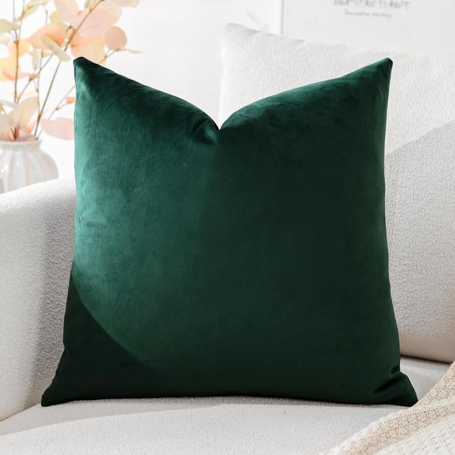 Ibenzoa Stijlvolle fluwelen kussensloop voor bank en slaapkamer 45 x 45 cm donkergroen