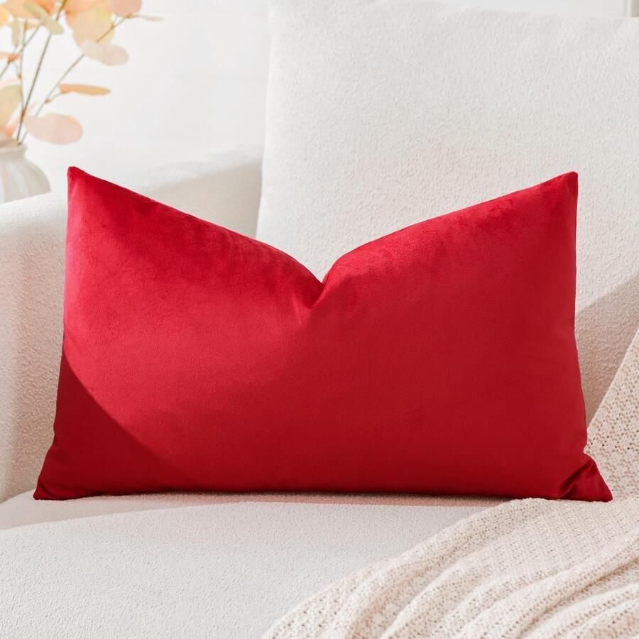 Ibenzoa Stijlvolle fluwelen kussensloop voor bank en slaapkamer in elegant rood 40 x 60 cm