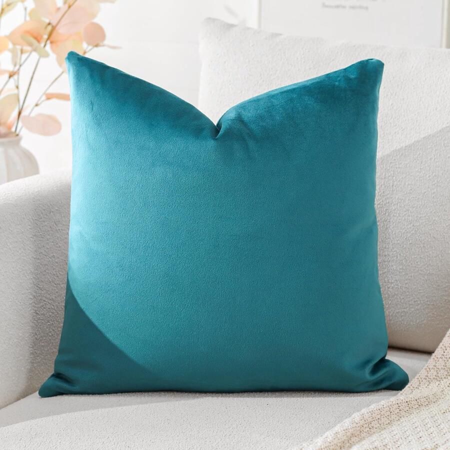 Ibenzoa Stijlvolle fluwelen kussensloop voor decoratief gebruik op bank of bed 40 x 40 cm blauwgroen