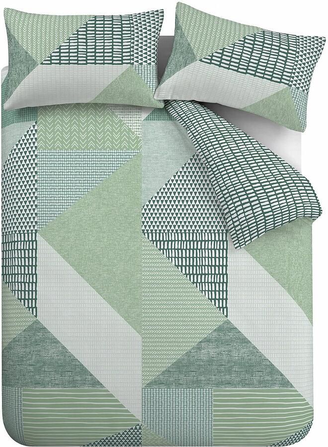 Ibenzoa Stijlvolle Geometrische Beddengoedset Voor Tweepersoonsbed In Groen Met Retro Print