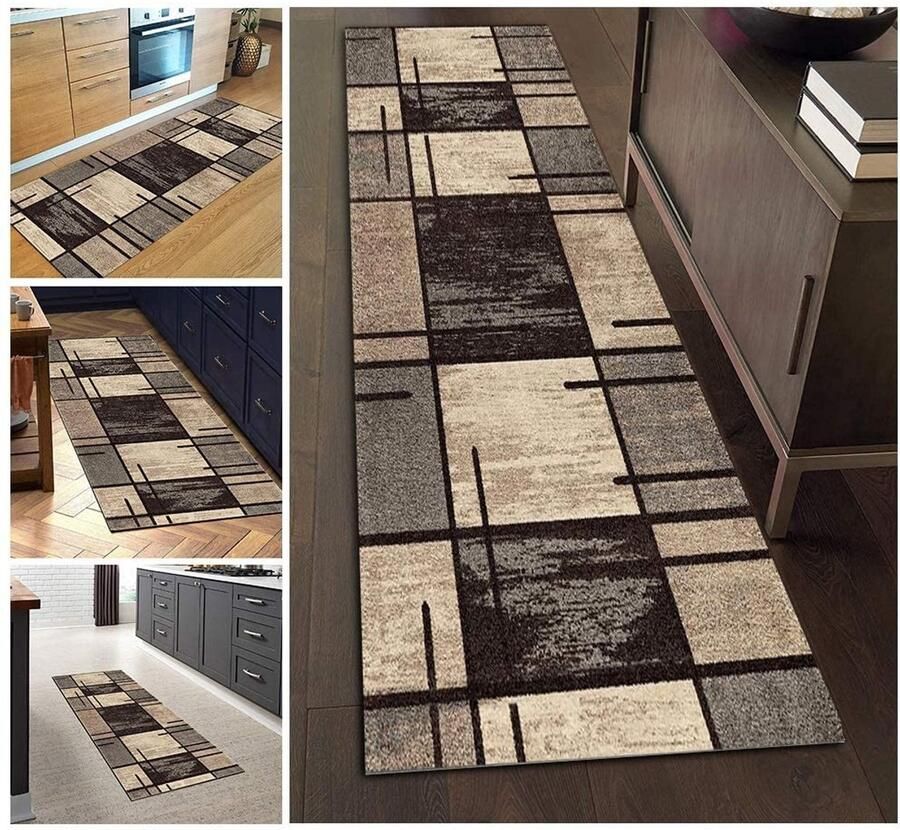 Ibenzoa Stijlvolle Geometrische Tapijtloper voor Gang en Keuken Antislip en Wasbaar Verschillende Maten