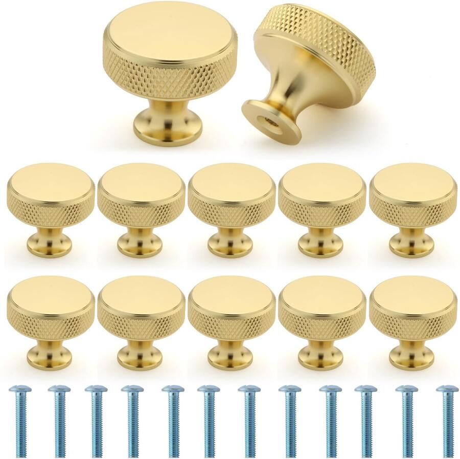Ibenzoa Stijlvolle Gouden Ronde Meubelknoppen Set van 12 met Schroeven voor Kasten en Laden