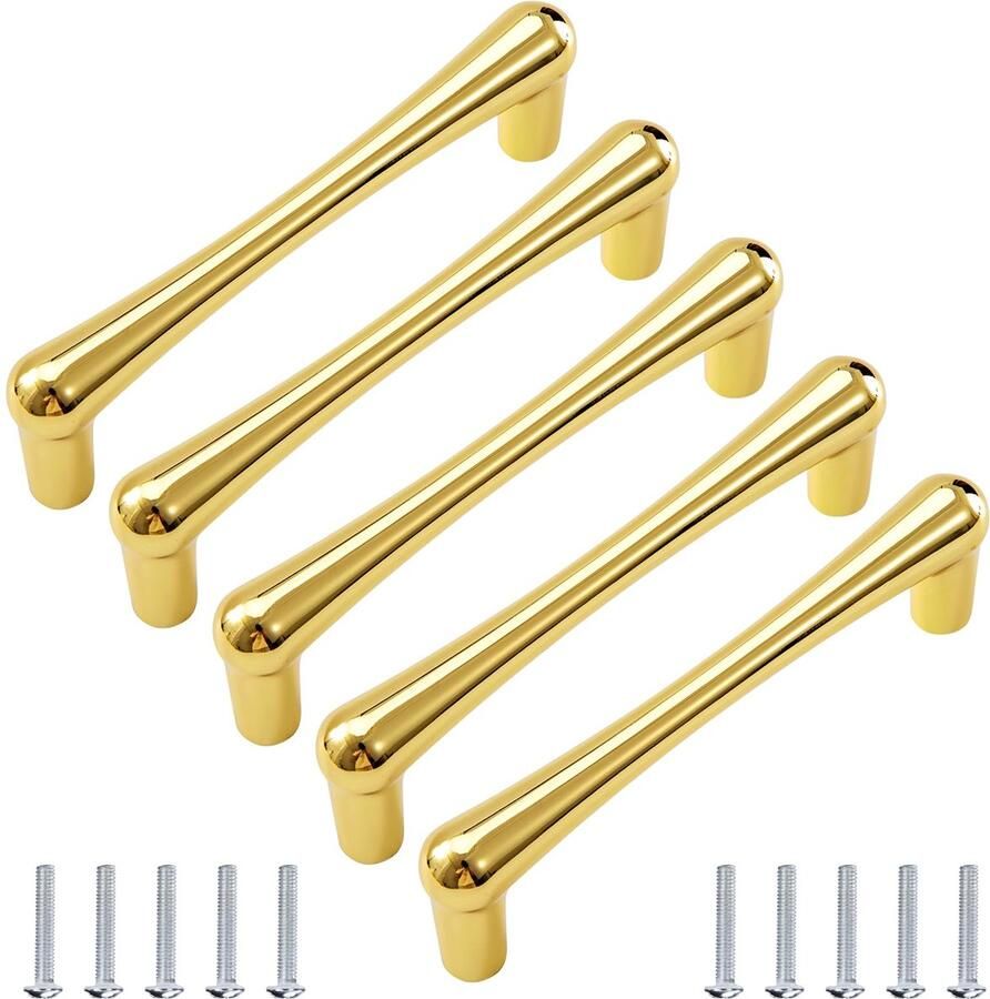 Ibenzoa Stijlvolle Goudkleurige Handgrepen voor Keukenkasten en Meubels Set van 5 Stuks Eenvoudige Installatie