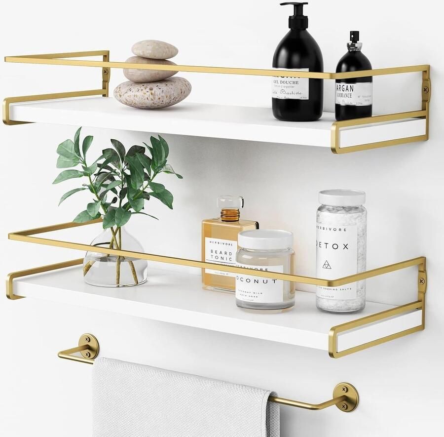 Ibenzoa Stijlvolle houten wandplank met handdoekhouder voor ruimtes