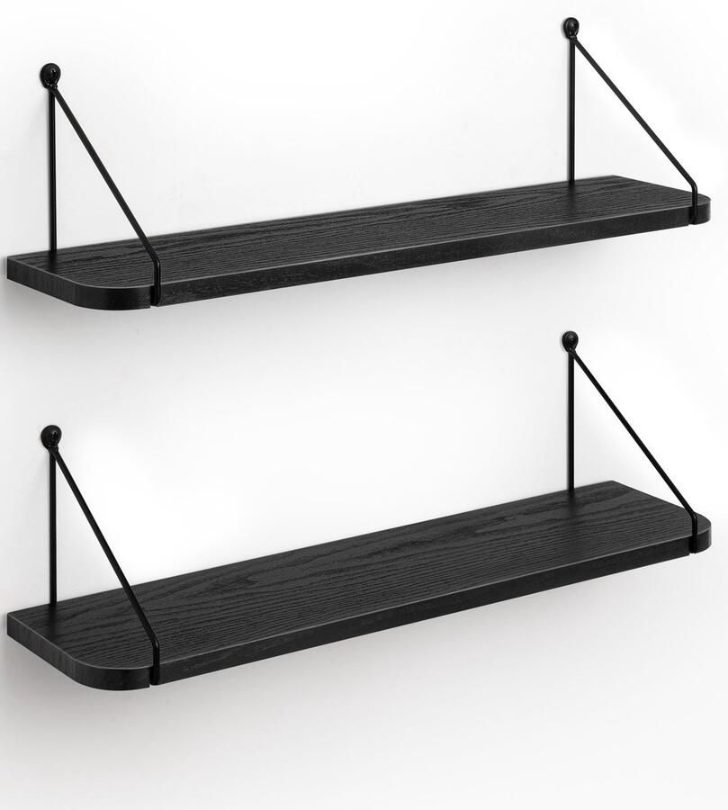 Ibenzoa Stijlvolle Houten Wandrekken Set van 2 met Metaalaccenten voor Elke Kamer