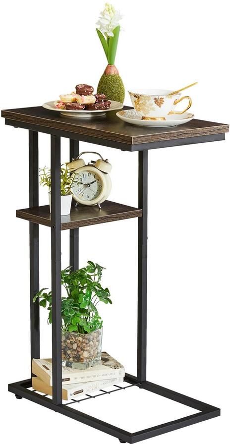 Ibenzoa Stijlvolle Industriële Bijzettafel met C-vorm en Versterkt Metalen Frame voor Gebruiksmogelijkheden