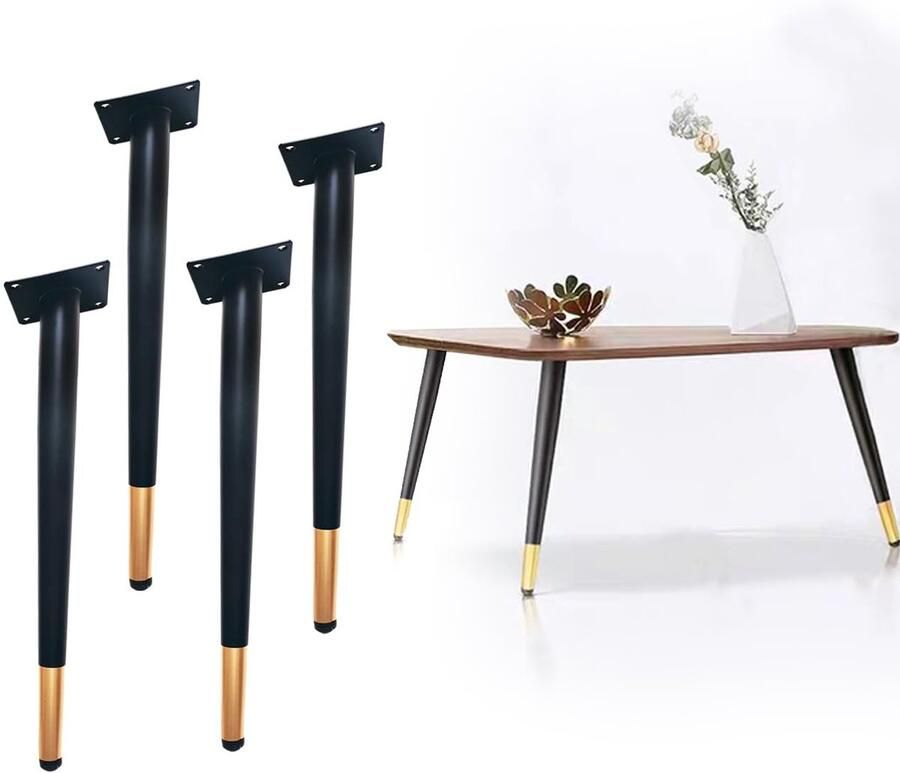 Ibenzoa Stijlvolle metalen meubelpoten voor tafels met zwart-gouden afwerking set van 4 stuks