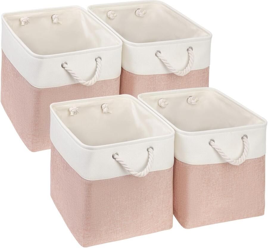 Ibenzoa Stijlvolle Opbergmanden Set voor Kast en Plank in Roze en Wit 28 x 28 x 28 cm 4 Stuks