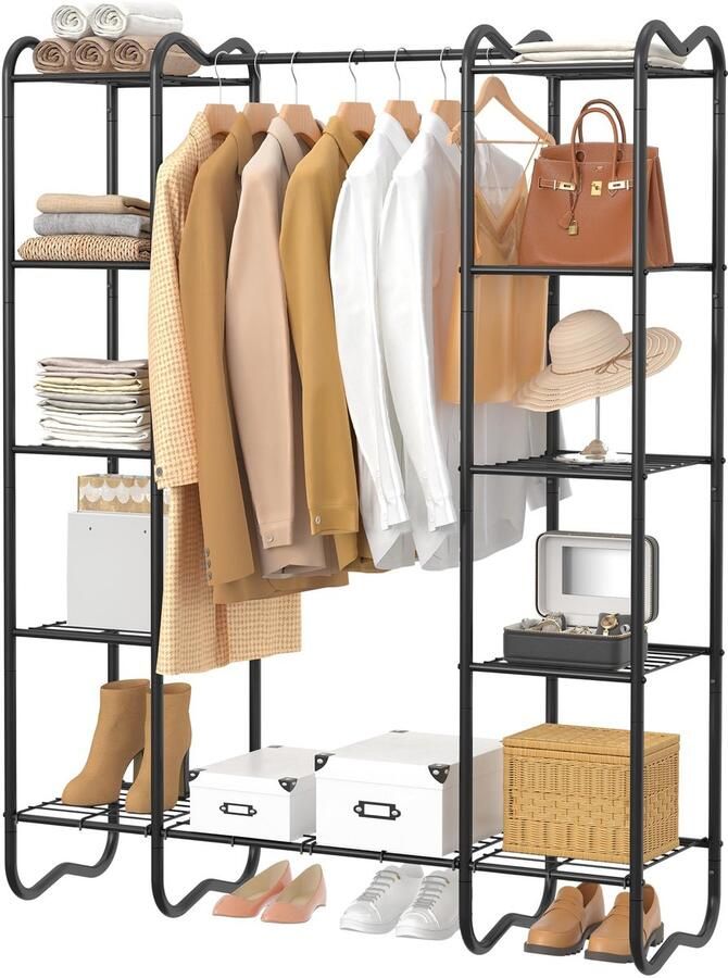 Ibenzoa Stijlvolle open kledingkast met vijf planken en metalen frame voor thuis