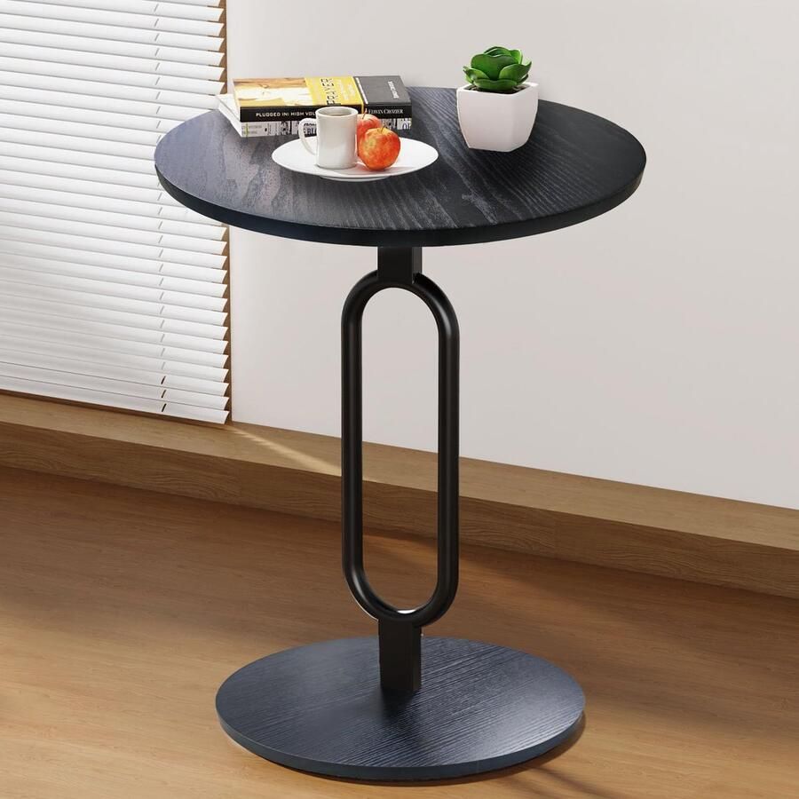 Ibenzoa Stijlvolle Ronde Houten Bijzettafel Zwart Veelzijdige Salontafel met Uniek Ontwerp 60 cm Hoog
