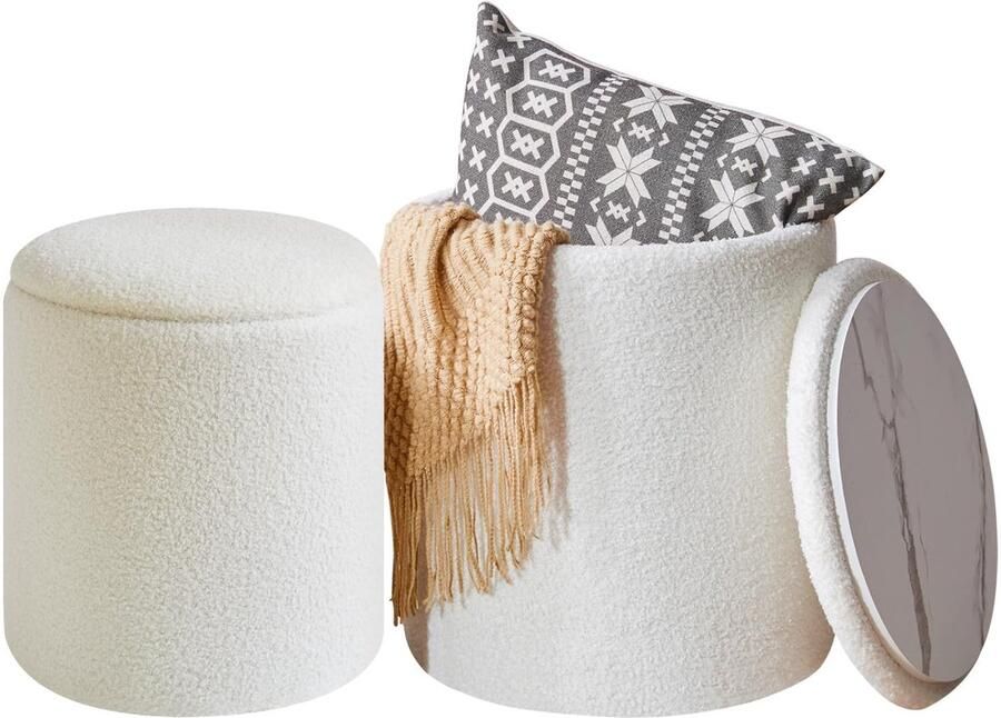Ibenzoa Stijlvolle ronde opbergkrukjes set van 2 met fluwelen zitting en opslag