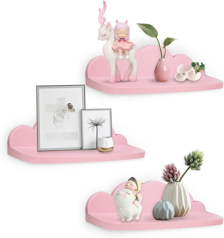 Ibenzoa Stijlvolle Roze Zwevende Wandplanken Set van 3 voor Ruimtes