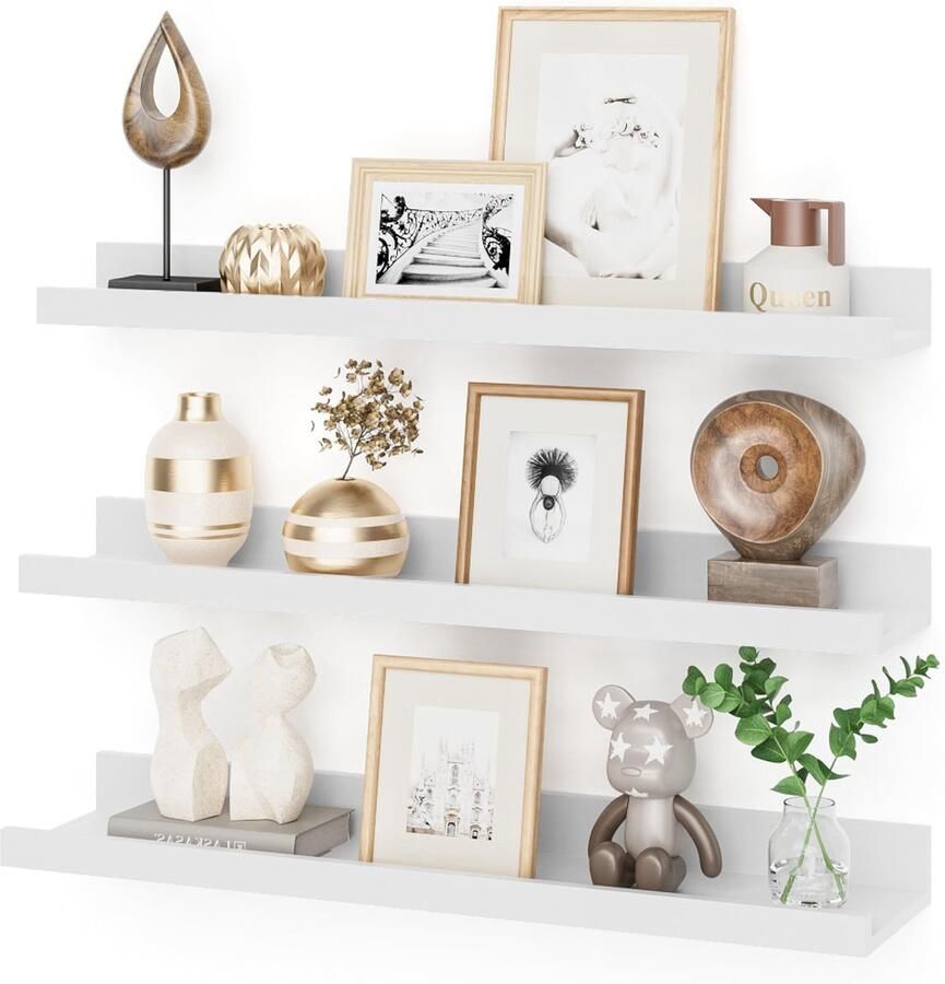 Ibenzoa Stijlvolle set van 3 zwevende MDF wandplanken voor fotolijsten en decoraties