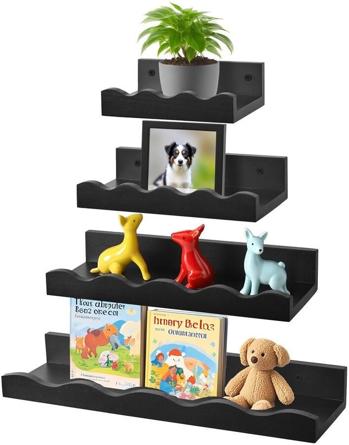 Ibenzoa Stijlvolle set van 4 houten wandplanken voor elke kamer in huis