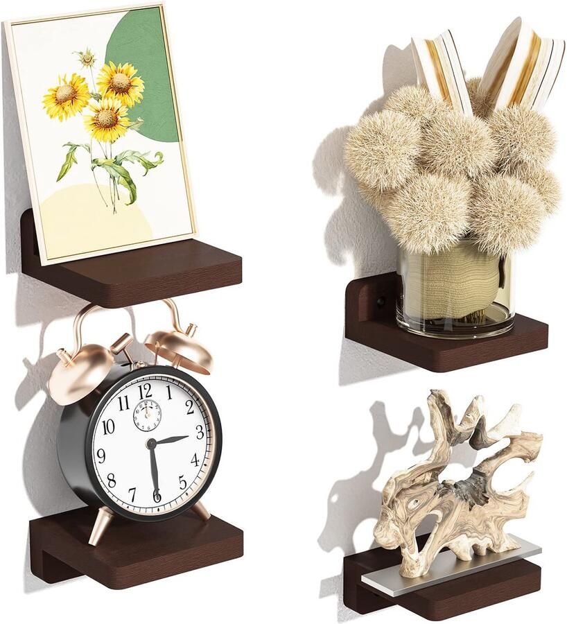 Ibenzoa Stijlvolle Set van 4 Houten Zwevende Wandplanken voor Ruimtes in Huis