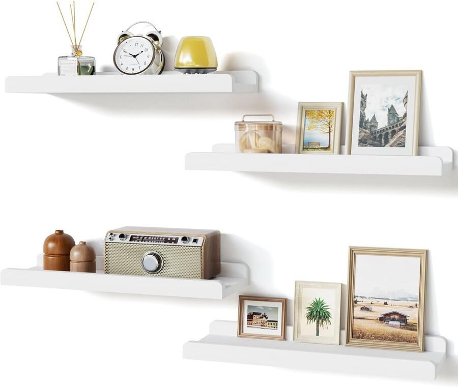 Ibenzoa Stijlvolle Set van 4 Zwevende Houten Wandrekken voor Kamers