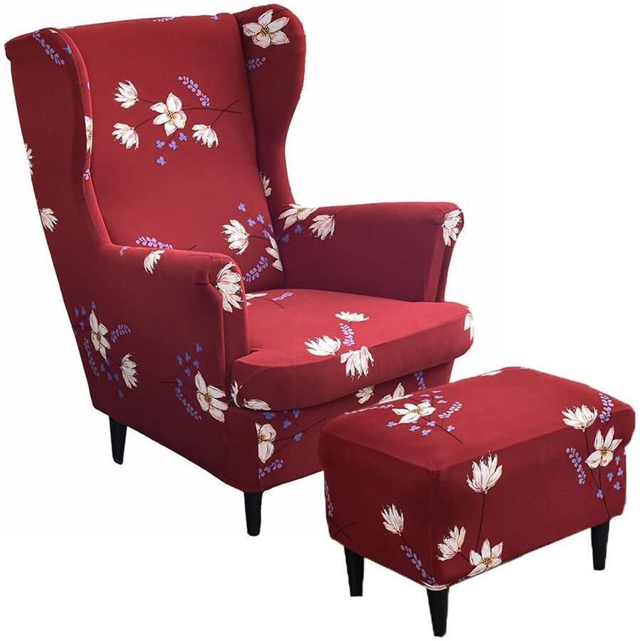 Ibenzoa Stijlvolle Stretchbare Fauteuil- en Voetenbankhoes Set met Bloemmotief voor Elegante Interieurs