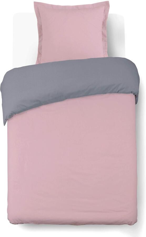 Ibenzoa Stijlvolle Tweezijdige Katoenen Beddengoedset in Grijs en Roze voor Eenpersoonsbedden