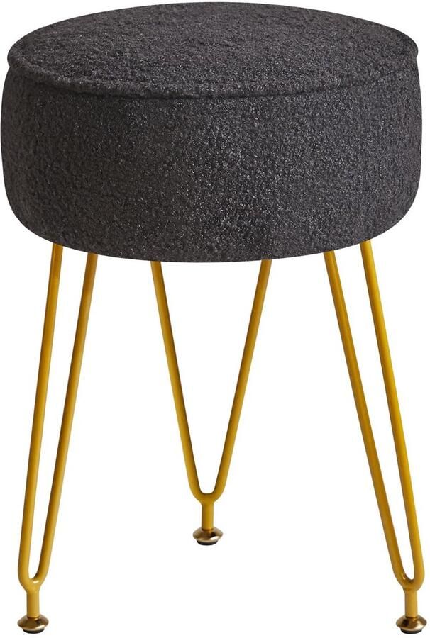 Ibenzoa Stijlvolle Zwarte Fluwelen Poef met Gouden Details voor Woonkamer en Slaapkamer