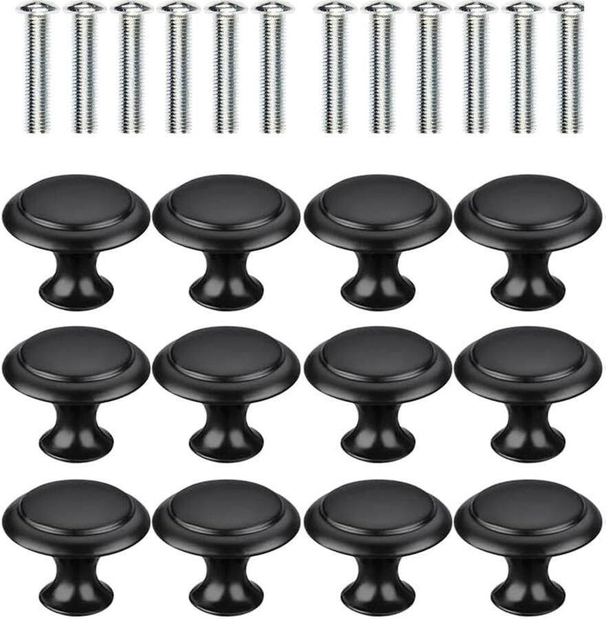 Ibenzoa Stijlvolle Zwarte Kastknoppen Set van 12 met Ontwerp en Inclusief Schroeven