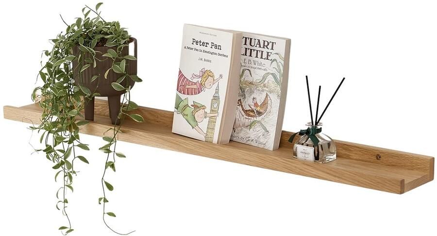 Ibenzoa Stijlvolle Zwevende Wandplank van Massief Eikenhout voor Ruimtes