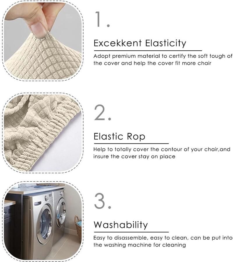 Ibenzoa Stoelhoezen Set van 4 Stuks Elastische Jacquard Overtrekken Vlekbescherming Universeel Geschikt (Beige Zwart Grijs Wijnrood)