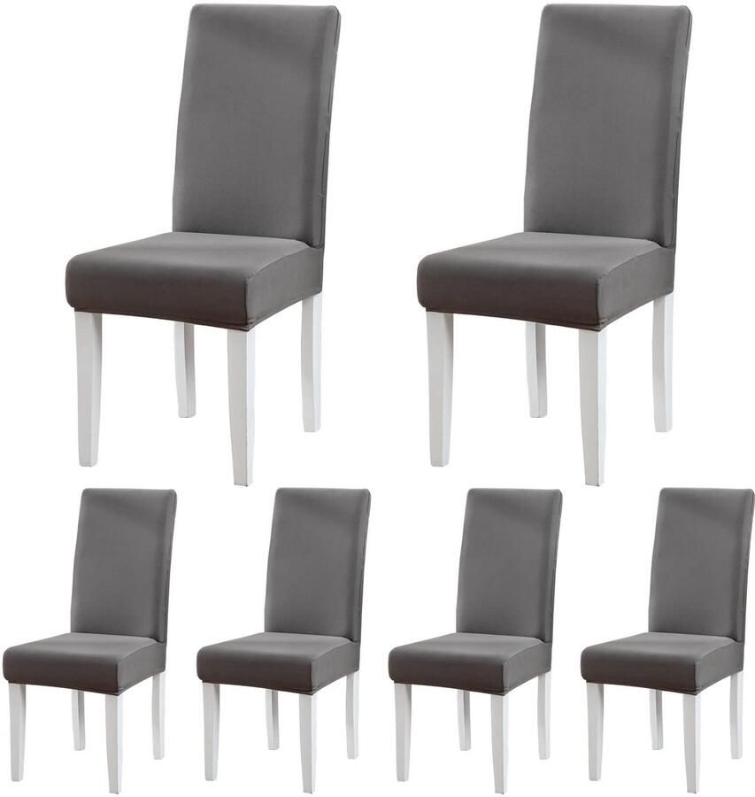 Ibenzoa Stoelhoezen Set van 6 Jacquard Eetkamerstoelhoezen Universele Stretch Hoezen Donkergrijs