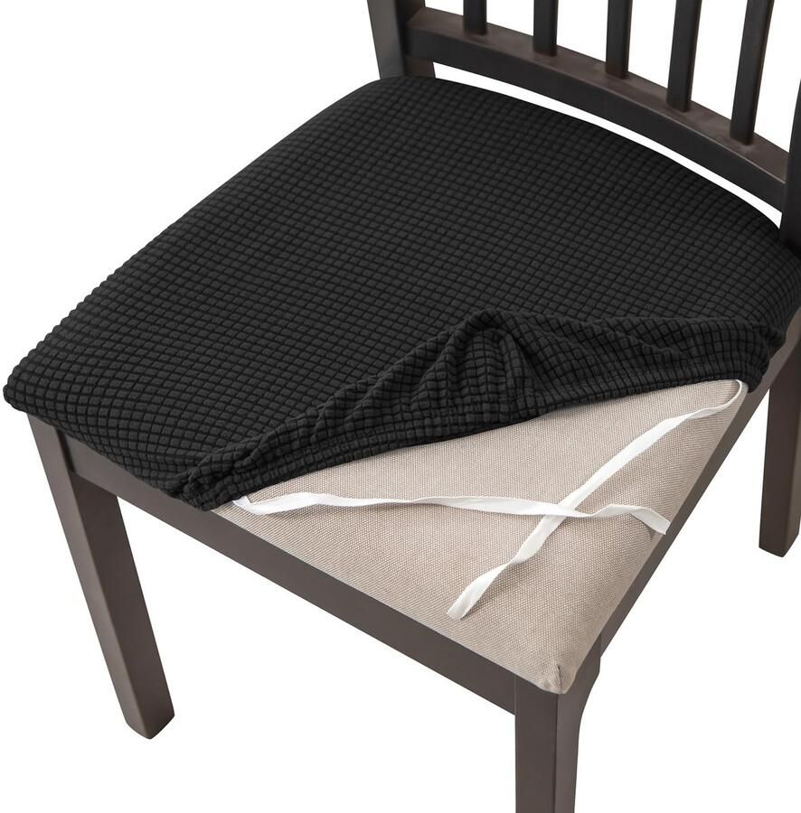 Ibenzoa Stretchbare Jacquard Stoelhoezen Set van 2 voor Eetkamer en Keukenstoelen Zwart