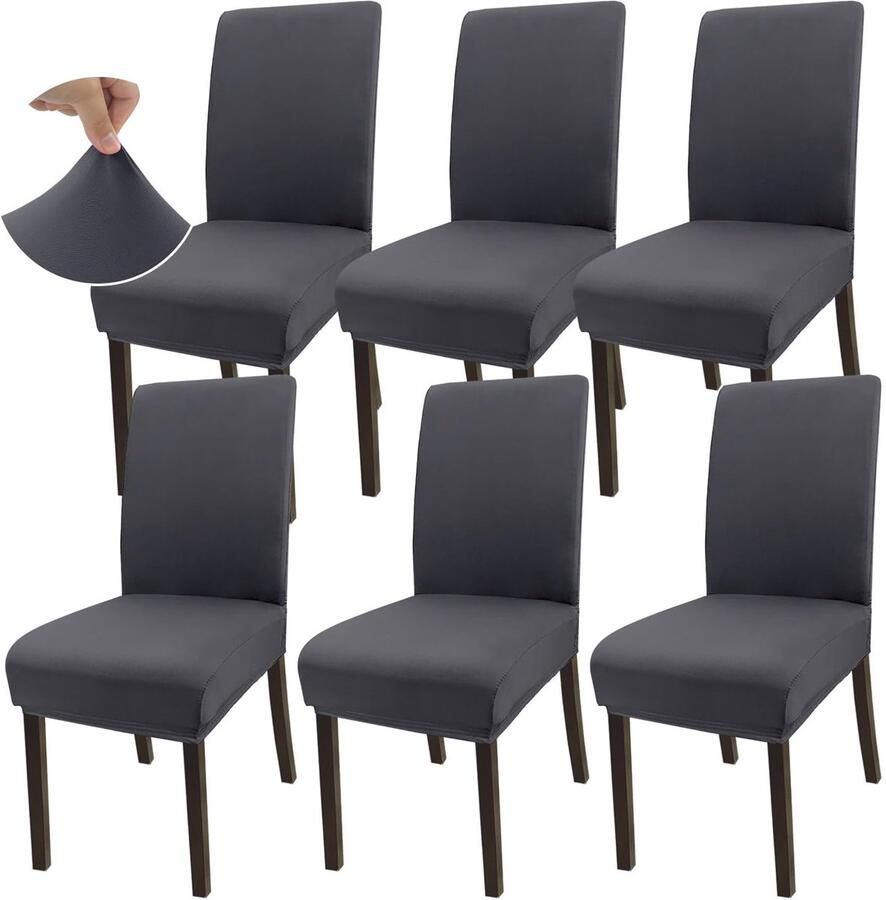Ibenzoa Super Rekbare Universele Stoelhoezen voor Eetkamerstoelen Set van 6 in Stijlvol Grijs