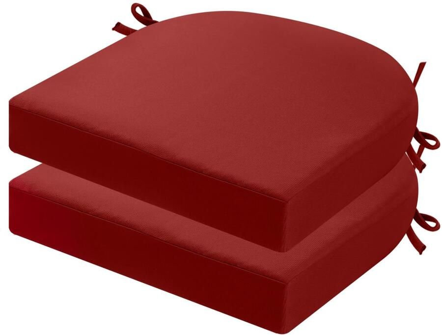 TheLau Comfortabele en Waterdichte Tuinkussenset voor Buitenstoelen 2 Stuks Met Praktische Banden 40x40 cm Rood