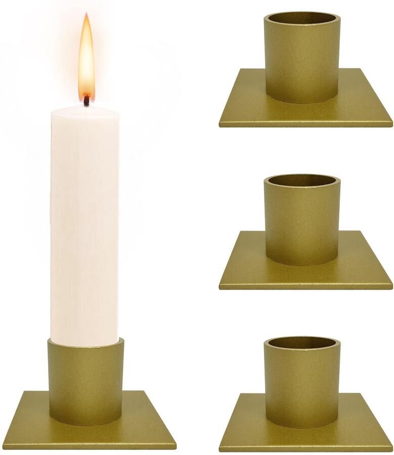 Ibenzoa Tijdloze Metalen Kaarsenhouders voor Elegante Tafel- en Kamerdecoratie Set van 4 Goudkleurig