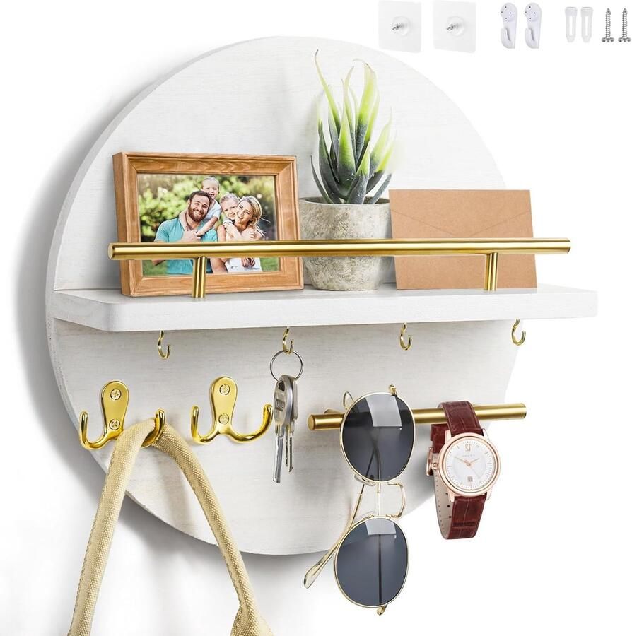 Ibenzoa Traditionele Houten Wandbeugel met Sleutelopslag Rustieke Design voor Thuis en Kantoor