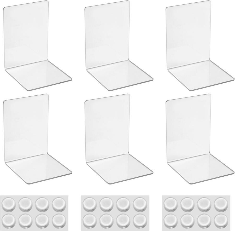 Ibenzoa Transparante Acryl Boekensteunen Set van 6 met Antislip Stickers voor Bureau en Decoratie