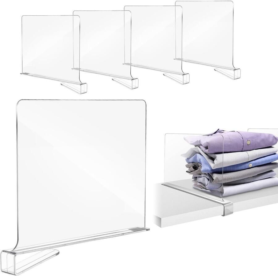 Ibenzoa Transparante Acryl Plankverdelers voor Kast- en Rekorganisatie Set van 4 Stuks 30x20 cm