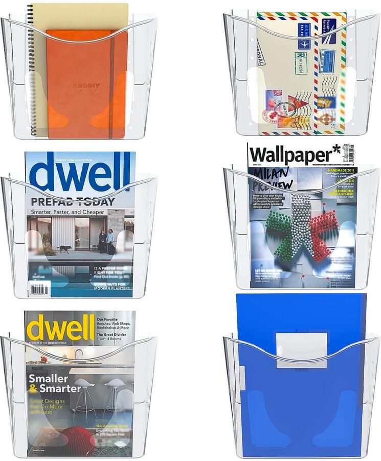 Ibenzoa Transparante Acryl Wandorganisator Set van 6 Verticale A4 Documentenhouder voor Tijdschriften en Documenten