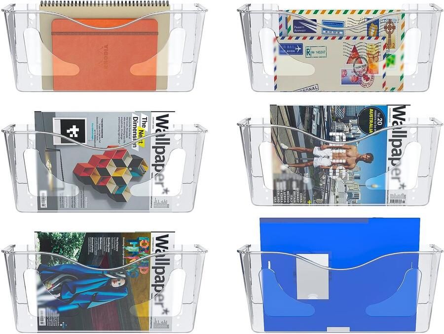 Ibenzoa Transparante Acryl Wandorganisator Set van 6 voor Tijdschriften en Documenten