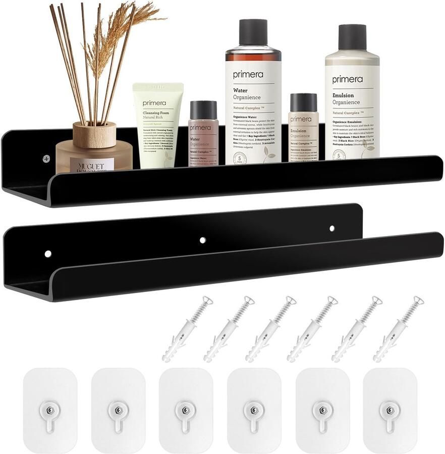 Wandplank 2 stuks 30 x 10 x 4 cm acryl plankenset acryl wandplank transparant keukenplank wand zonder boren zwevende plank voor slaapkamer kinderkamer woonkamer badkamer keuken opbergen & organiseren (zwart)